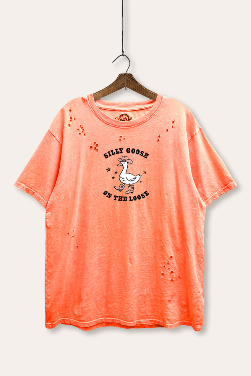 Silly Goose Western Graphic Mineral Wash Distress Tee