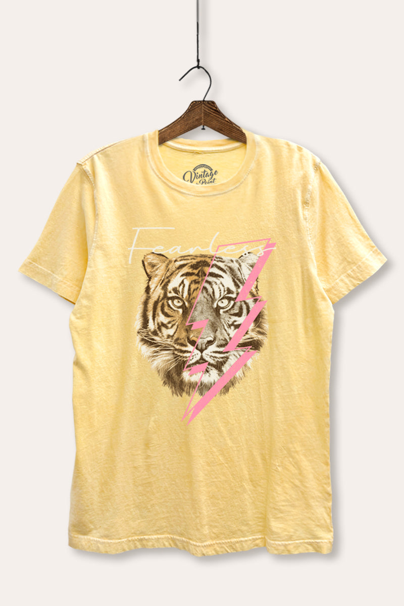 Fearless Tiger Lightning Graphic Mineral Wash Relaxed Tee