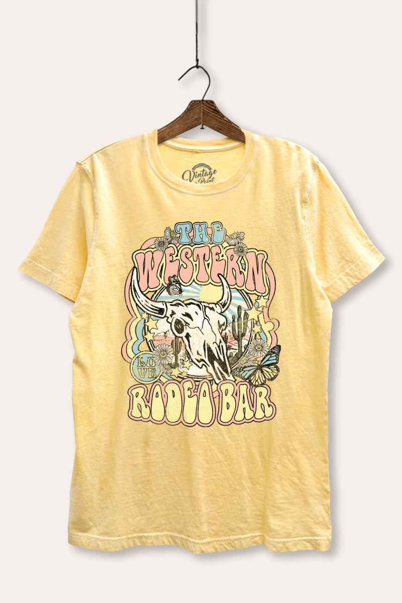 Western Rodeo Bar Retro Graphic Mineral Wash Relaxed Tee