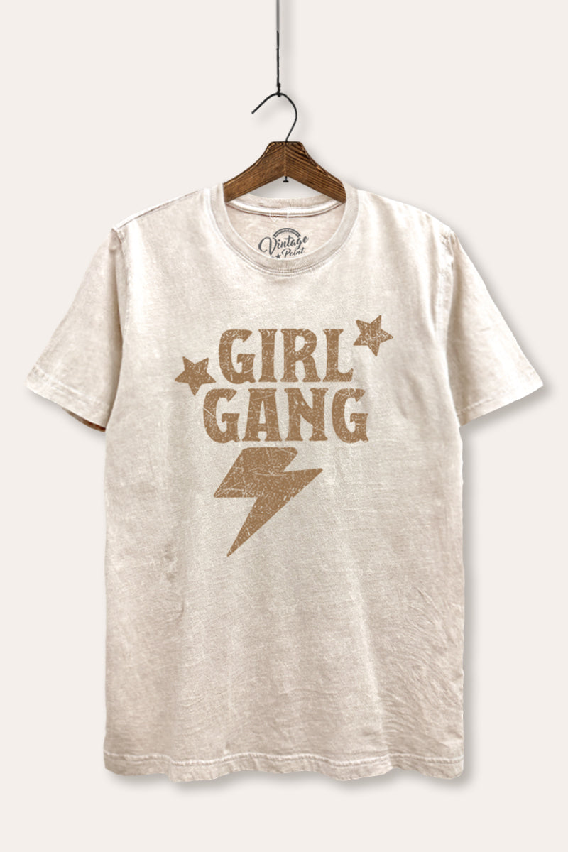 Girl Gang Lightning & Stars Graphic Mineral Wash Relaxed Tee