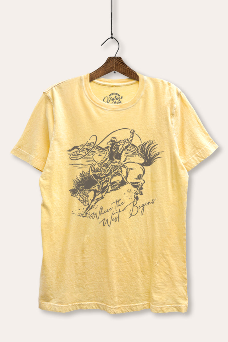 Where The West Begins Cowboy Graphic Mineral Wash Relaxed Tee