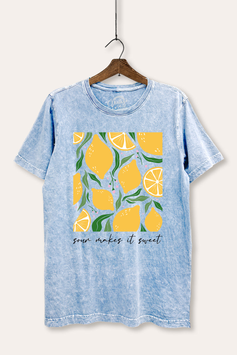 Sour & Sweet Lemon Fruit Graphic Mineral Wash Relaxed Tee