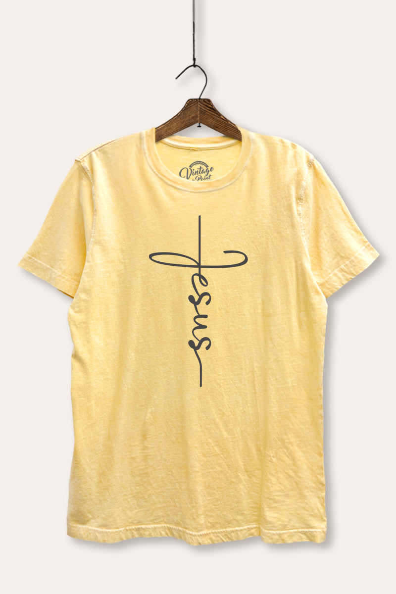 Jesus Cross Typography Mineral Wash Relaxed Tee