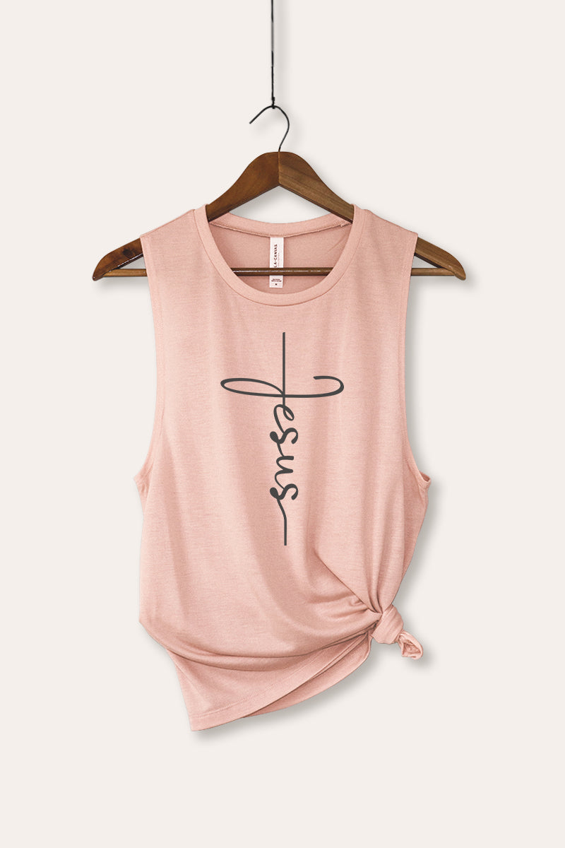 Jesus Cross Typography Women's Jersey Tank Top