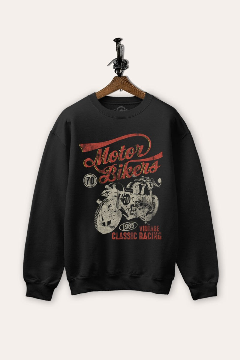motorcycle "vintage riding" graphic fleece sweatshirt