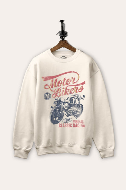 Vintage Motorcycle Riding Graphic Fleece Sweatshirt