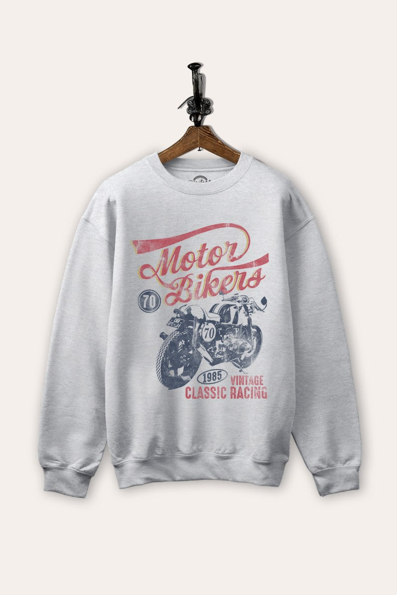 motorcycle "vintage riding" graphic fleece sweatshirt