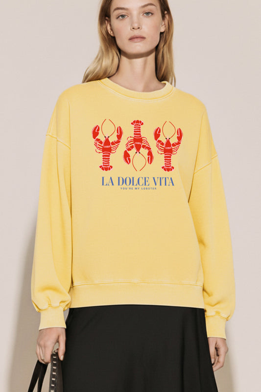 "la dolce vita" lobster graphic mineral wash sweatshirt