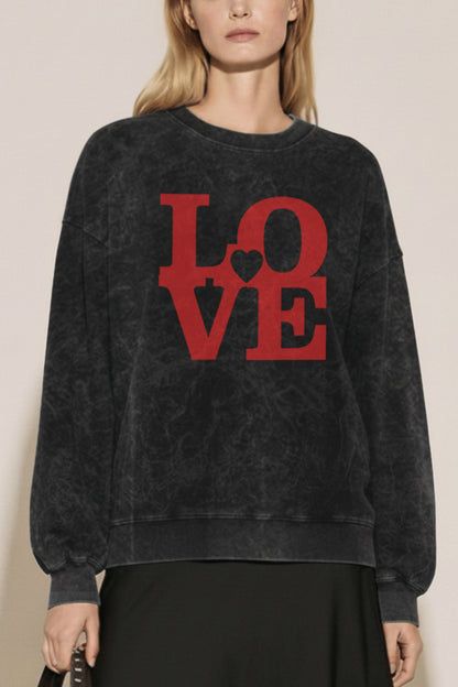Bold Love Heart Graphic Mineral Wash Sweatshirt