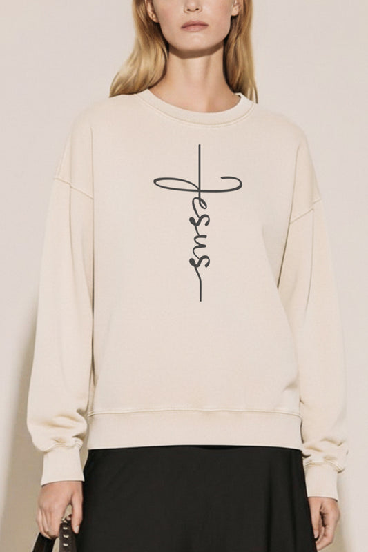 Jesus Cross Typography Mineral Wash Sweatshirt
