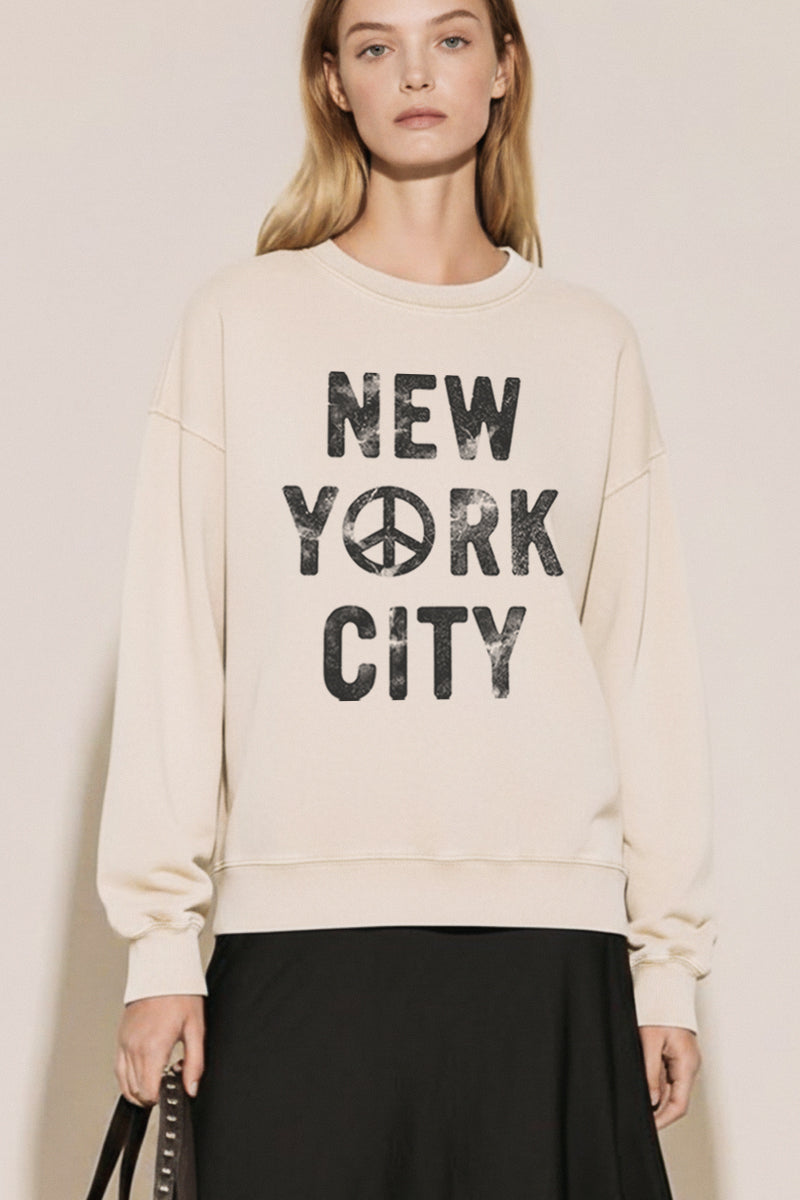 New York City Peace Sign Graphic Mineral Wash Sweatshirt