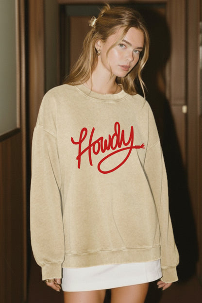 "howdy" graphic mineral wash sweatshirt