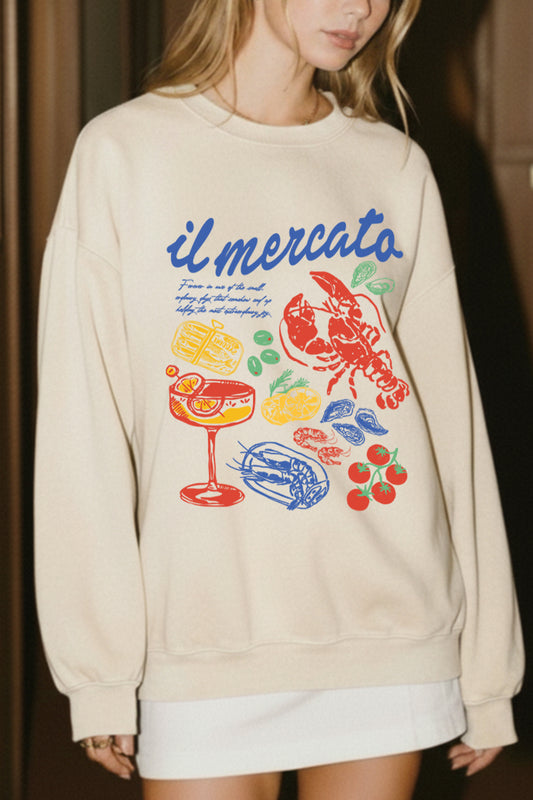 "il mercato market" graphic mineral wash sweatshirt