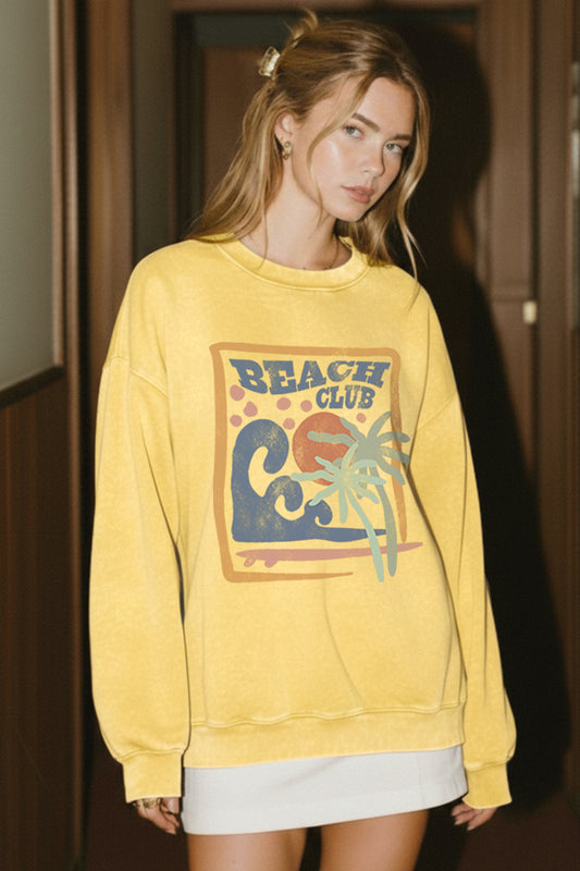 "beach club" graphic mineral wash sweatshirt
