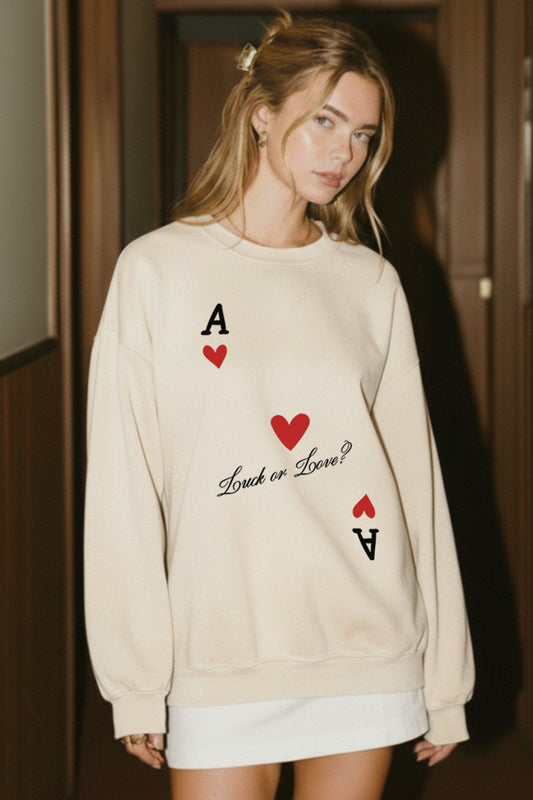 "luck or love" graphic mineral wash sweatshirt