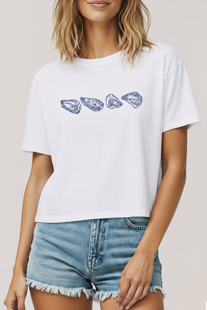 Oyster Coastal Graphic Boxy Crop Top