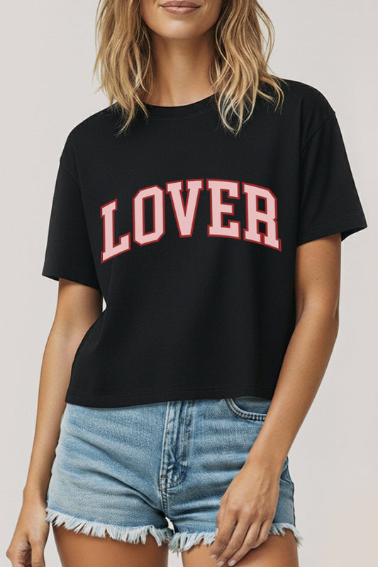 "lover" graphic boxy crop top