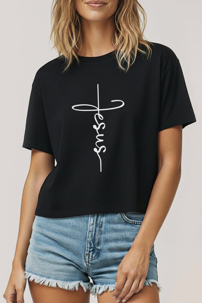 Jesus Cross Typography Boxy Crop Top