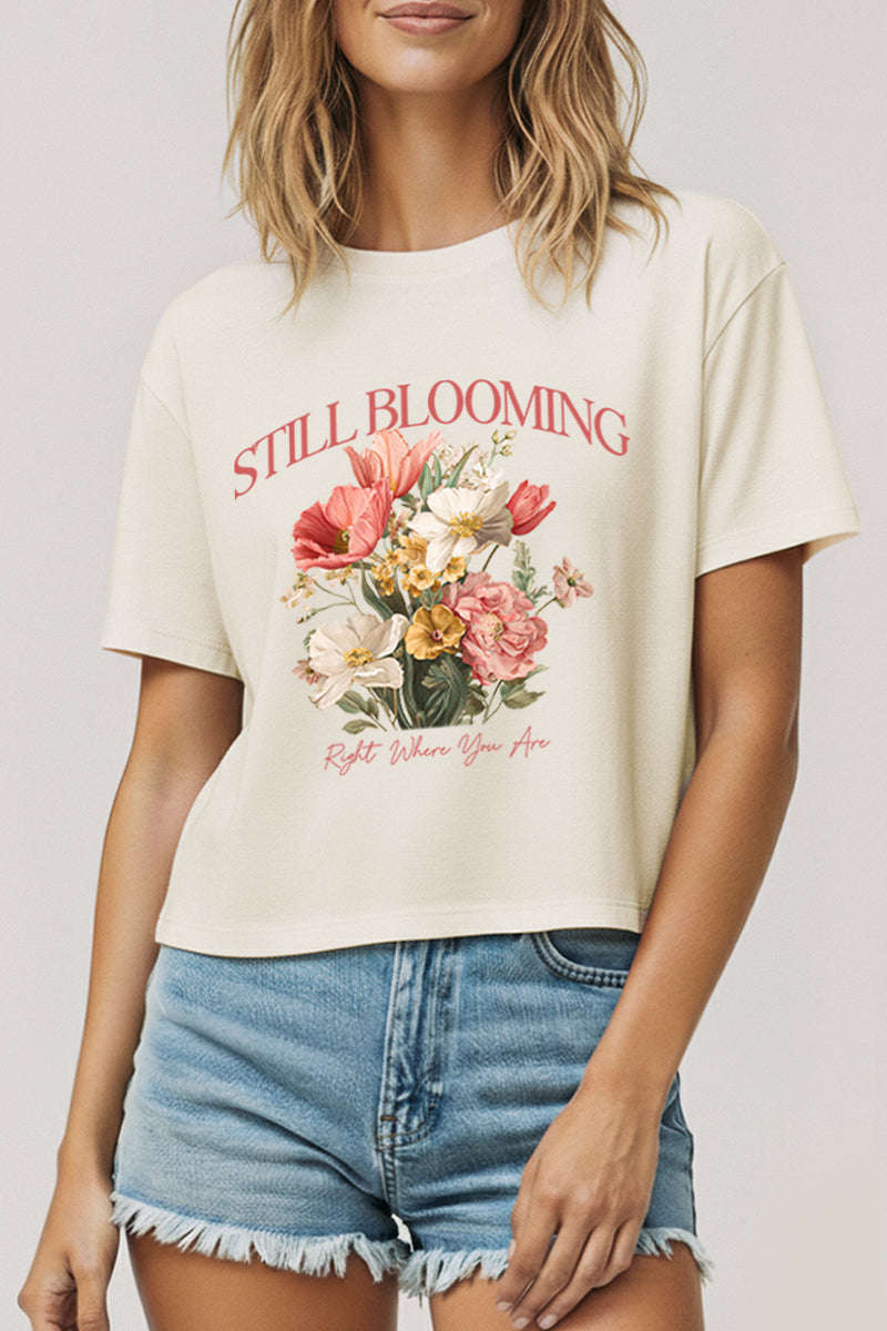 Still Blooming Flower Bouquet Graphic Boxy Crop Top