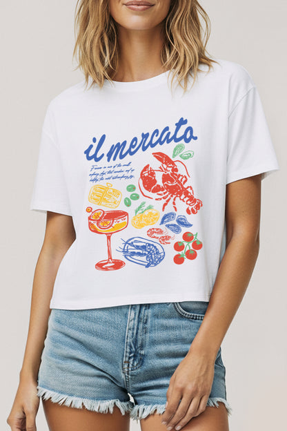 The Market Lobster Coastal Graphic Boxy Crop Top