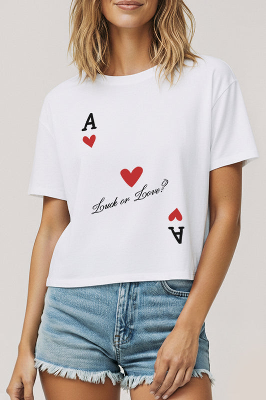 "luck or love" graphic boxy crop top