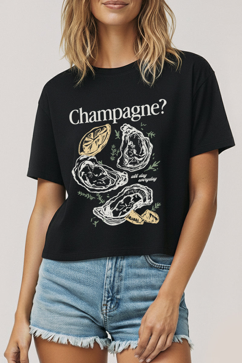 "champagne" oyster graphic boxy crop top