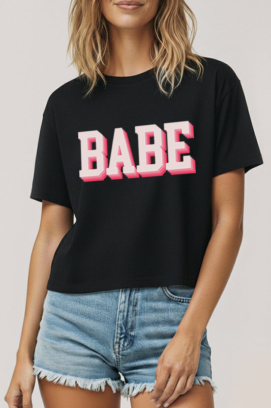 Babe Lettering Graphic Boxy Crop Top