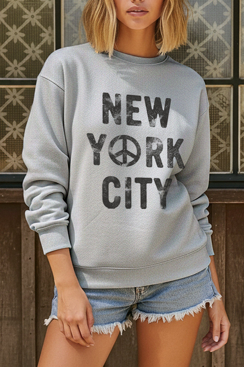 New York City Peace Sign Graphic Fleece Sweatshirt
