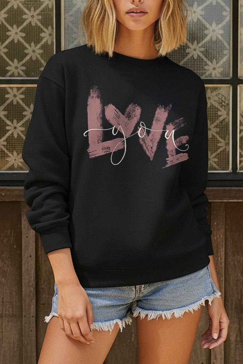 Love You Heart Graphic Fleece Sweatshirt