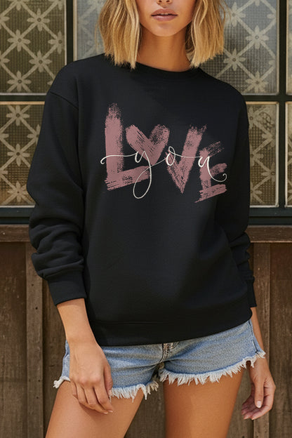 Love You Heart Graphic Fleece Sweatshirt