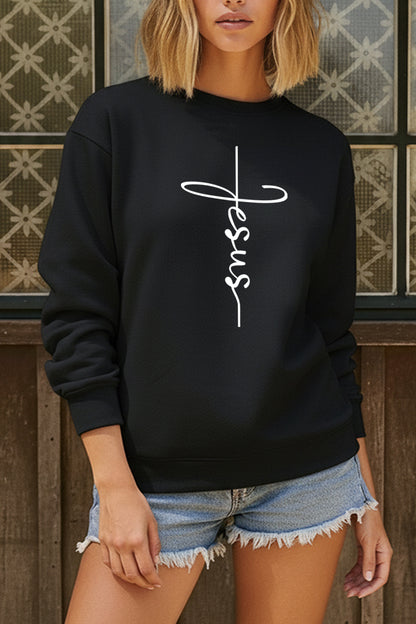 Jesus Cross Typography Fleece Sweatshirt