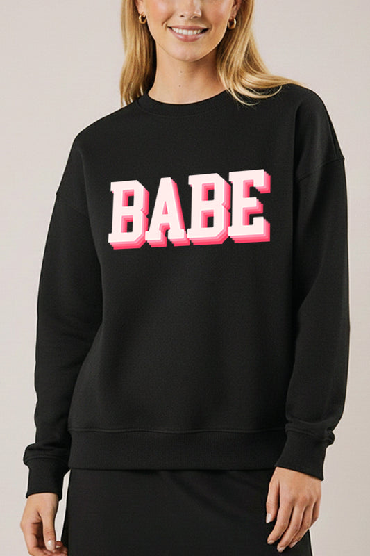 Babe Lettering Graphic Fleece Sweatshirt