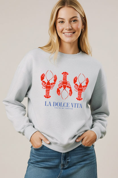 "la dolce vita" lobster graphic fleece sweatshirt