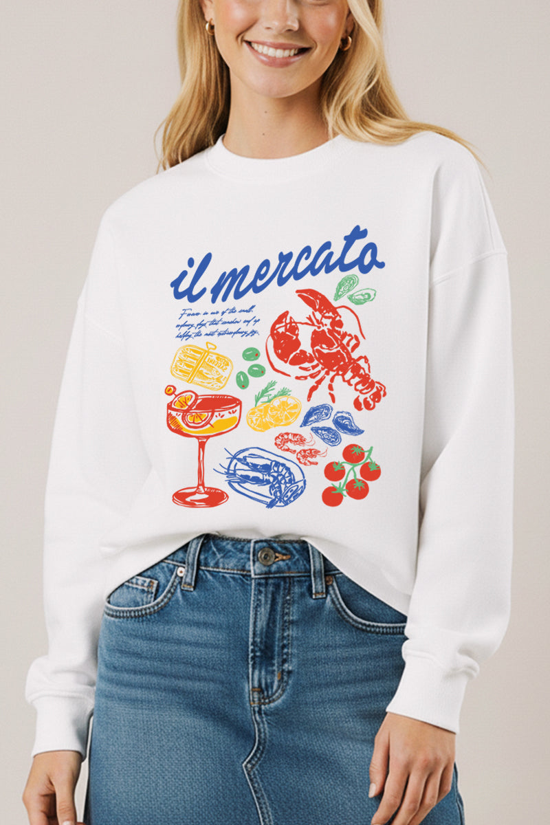"il mercato market" graphic fleece sweatshirt