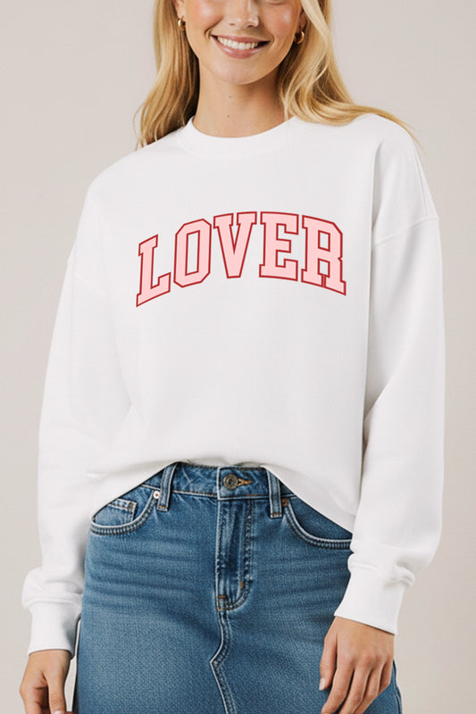"lover" graphic fleece sweatshirt