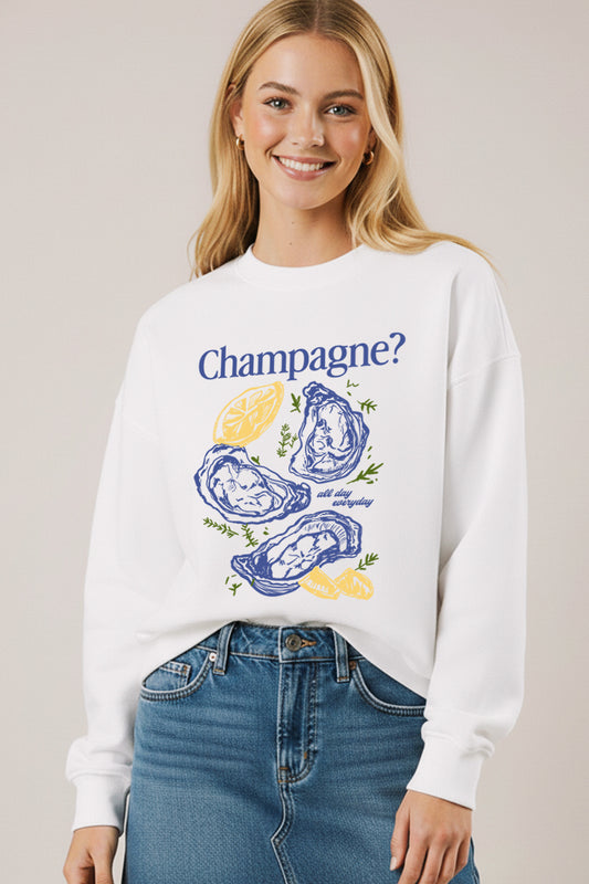 "champagne" oyster graphic fleece sweatshirt