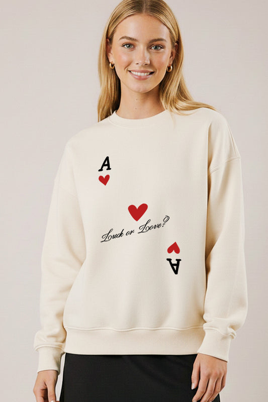 "luck or love" graphic fleece sweatshirt