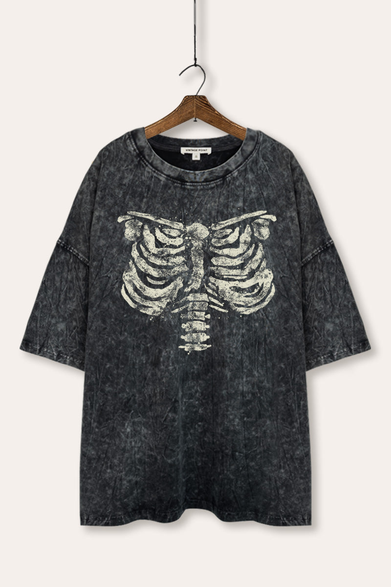 mineral wash oversized rib cage graphic tee