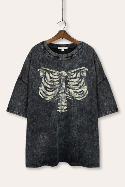 Halloween X-Ray Ribs Graphic Mineral Wash Oversized Tee