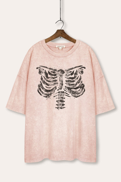 Halloween X-Ray Ribs Graphic Mineral Wash Oversized Tee