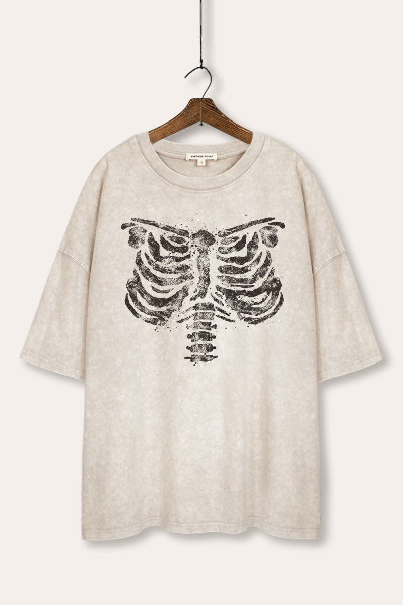mineral wash oversized rib cage graphic tee