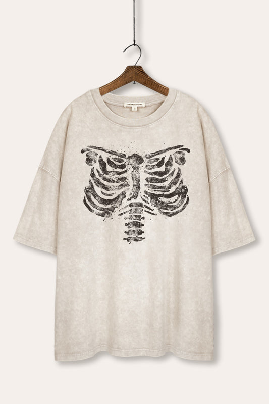 mineral wash oversized rib cage graphic tee