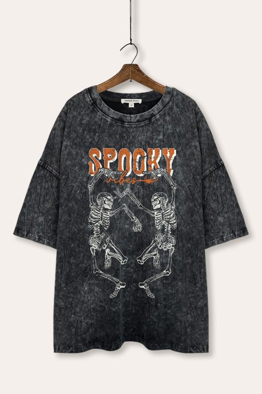 mineral wash oversized dancing skeletons halloween graphic tee
