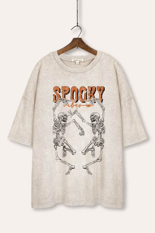 mineral wash oversized dancing skeletons halloween graphic tee