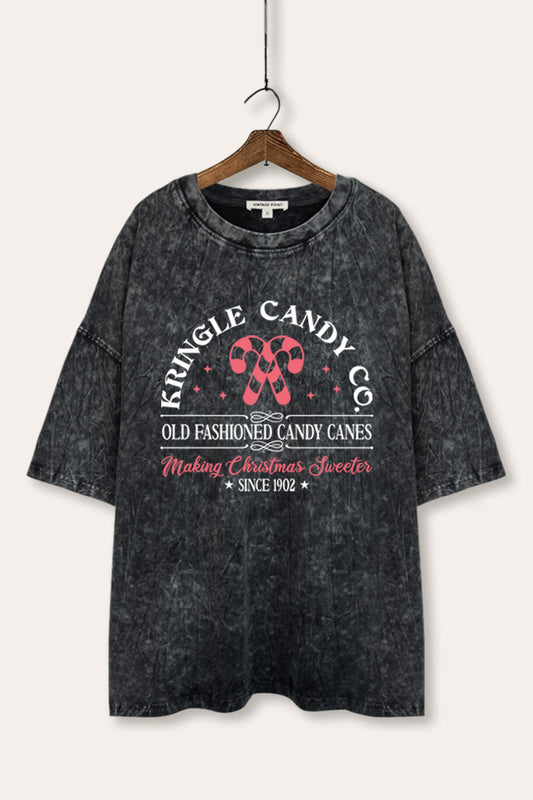 mineral wash oversized christmas candy cane graphic tee