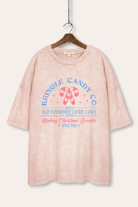 mineral wash oversized christmas candy cane graphic tee