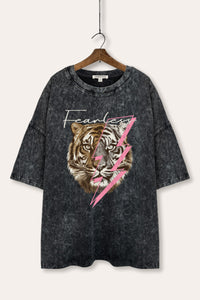 fearless lightning tiger oversized mineral wash graphic tee