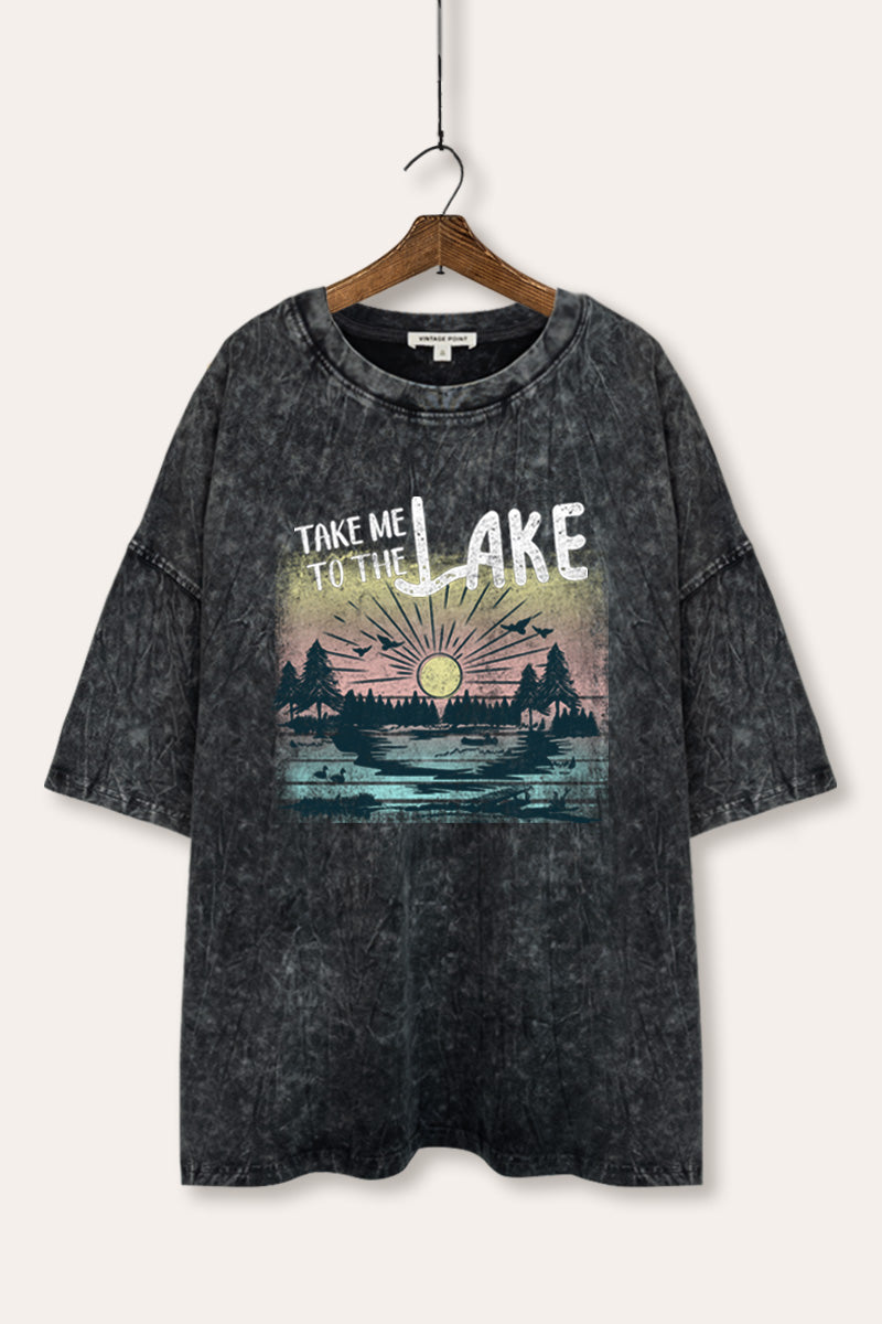 Take Me To The Lake Graphic Mineral Wash Oversized Tee