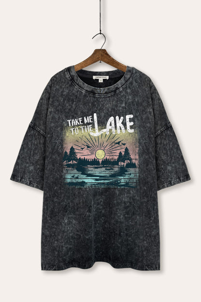 Take Me To The Lake Graphic Mineral Wash Oversized Tee