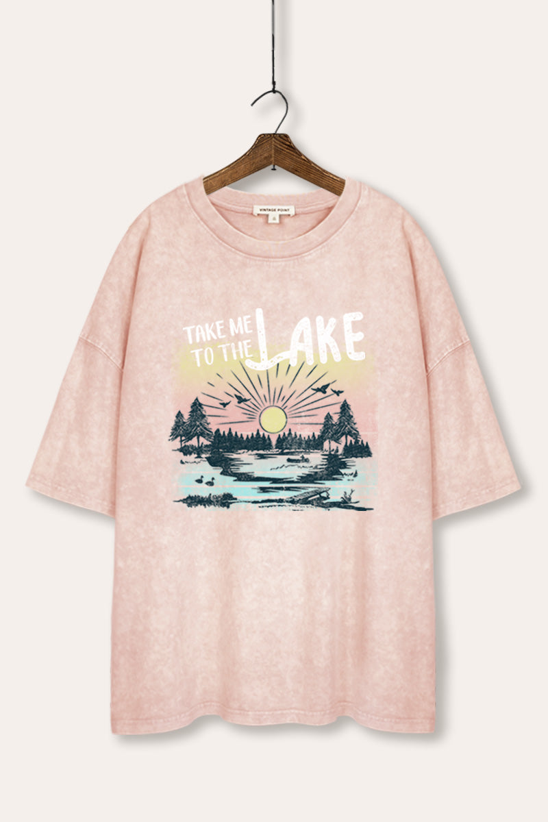 "take me to the lake" oversized mineral wash graphic tee